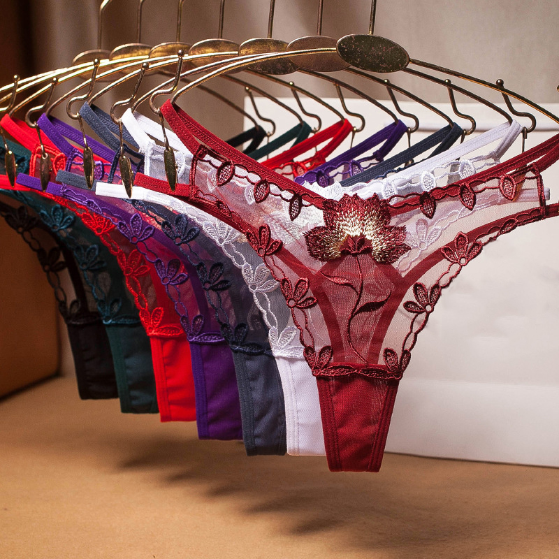 Women's Floral Embroidered Transparent Thongs